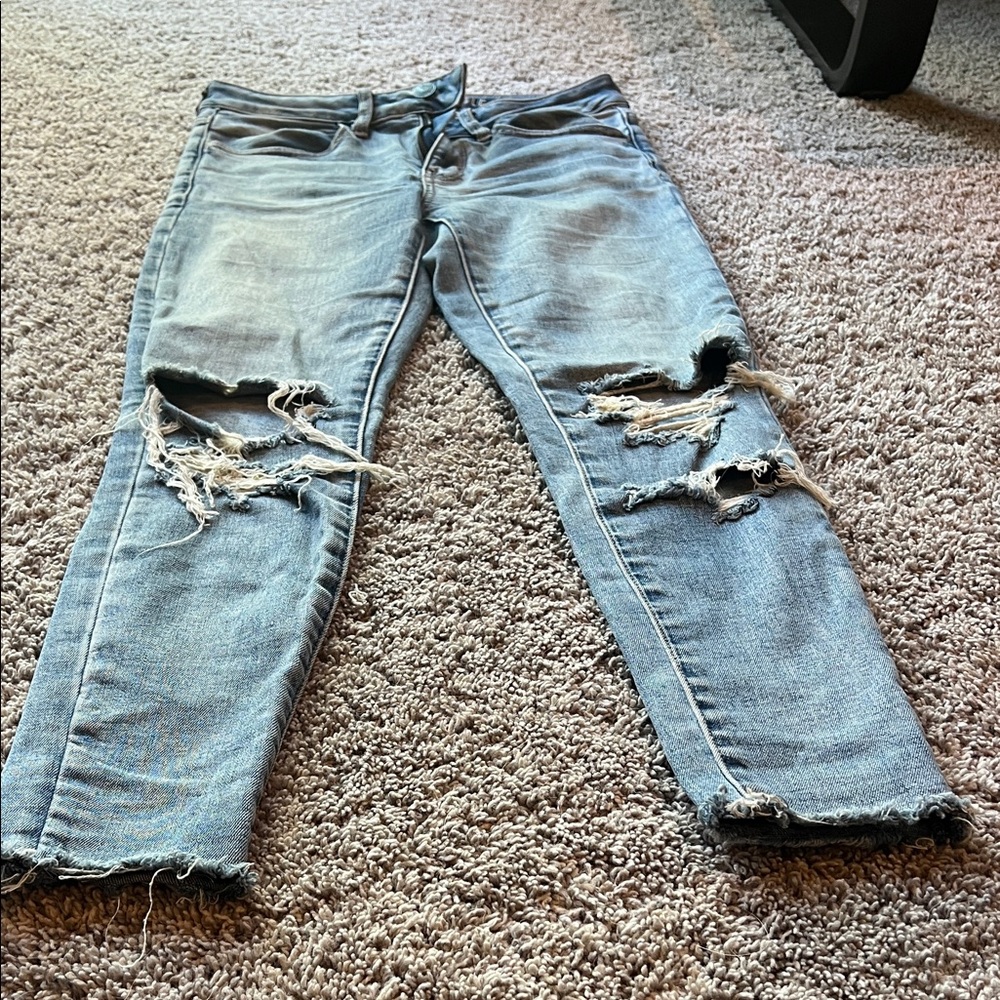 American Eagle Outfitters Light Blue Ripped Skinny Jeans